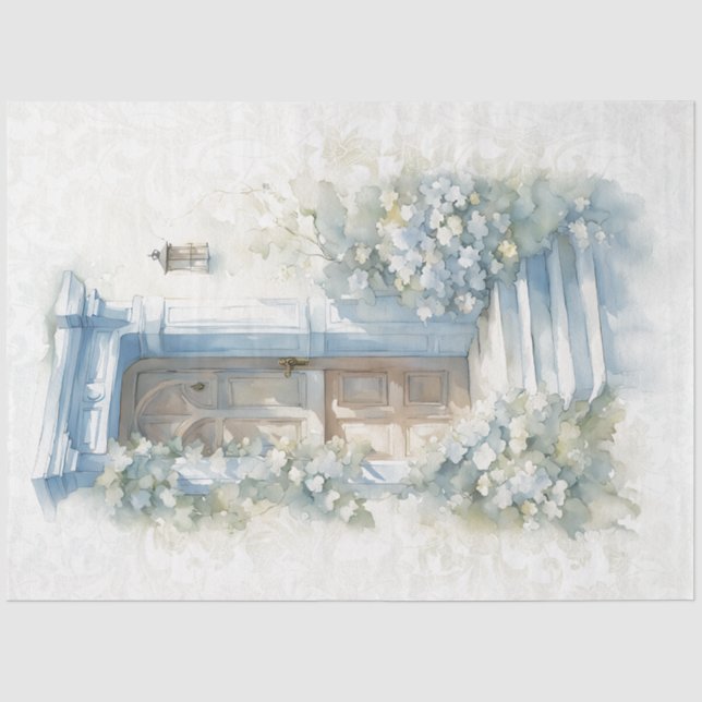 Seda Papel de Tecido Floral Azul (Frente )