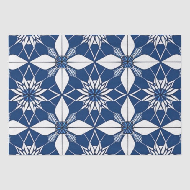 Seda Papel de Tecido Floral Branco Azul-Arte AI (Frente )