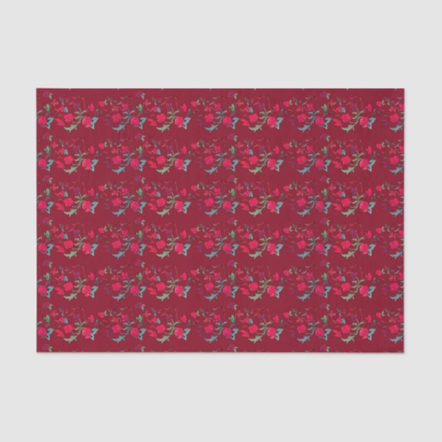 Seda Papel De Tecido Floral De Vazio Vermelho Profundo (Frente )