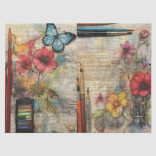 Seda Papel de Tecido Floral inspirado em Artes e Artesa