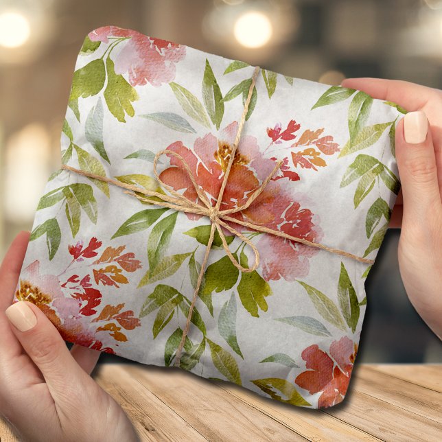 Seda Papel de Tecido Floral Vermelho Aquarela (Criador carregado)