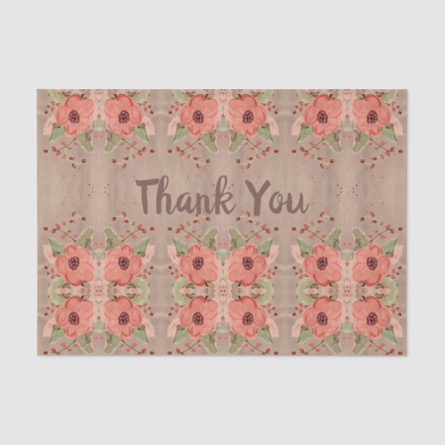 Seda Papel de Tecido Floral Vermelho Personalizar Texto (Frente )