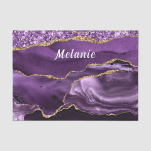 Seda Papel de Tecido Marble Dourado Roxo com Nome Perso