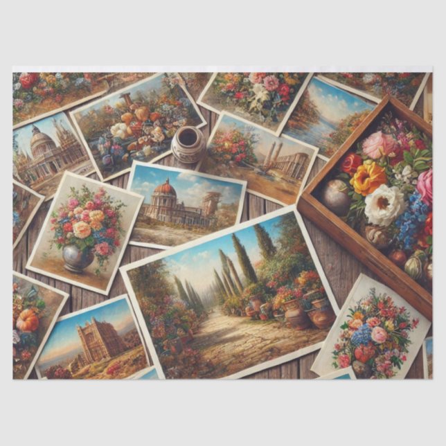 Seda Papel de Tecido para Decoupage de Postais Antigos (Frente )