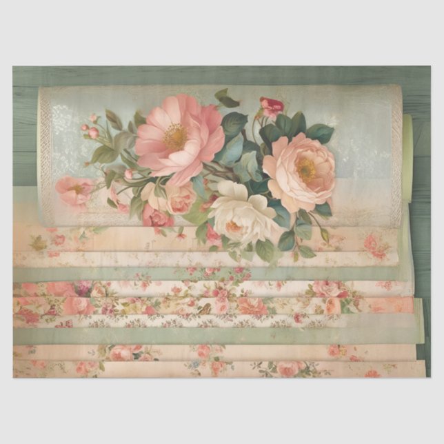 Seda Papel de Tecido para Decoupage Floral Rústico Vint (Frente )