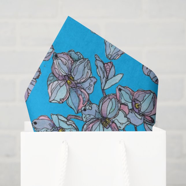 Seda Papel de Tecido para Festa - Delphiniums Abstratos (Sacola de presentes)