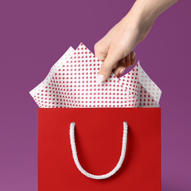 Seda Papel de Tecido para Presente do Dia de os namorad (tiny red hearts patterned tissue paper for Valentine's Day gift wrapping)