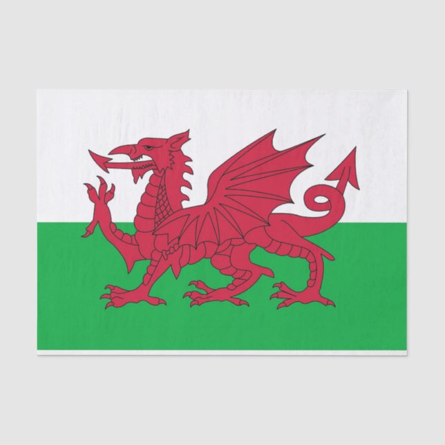 Seda Papel de tecido Patriótico com bandeira de Gales (Frente )