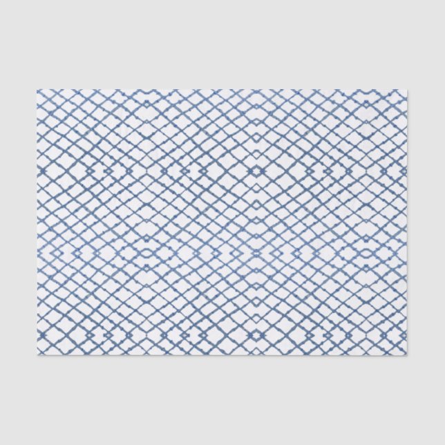 Seda Papel de Tecido Pinado de Chinoiserie Trellis Azul (Frente )