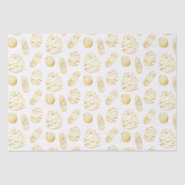 Seda Papel de Tecido Pinecones Dourado Clássico de Nata (Frente )
