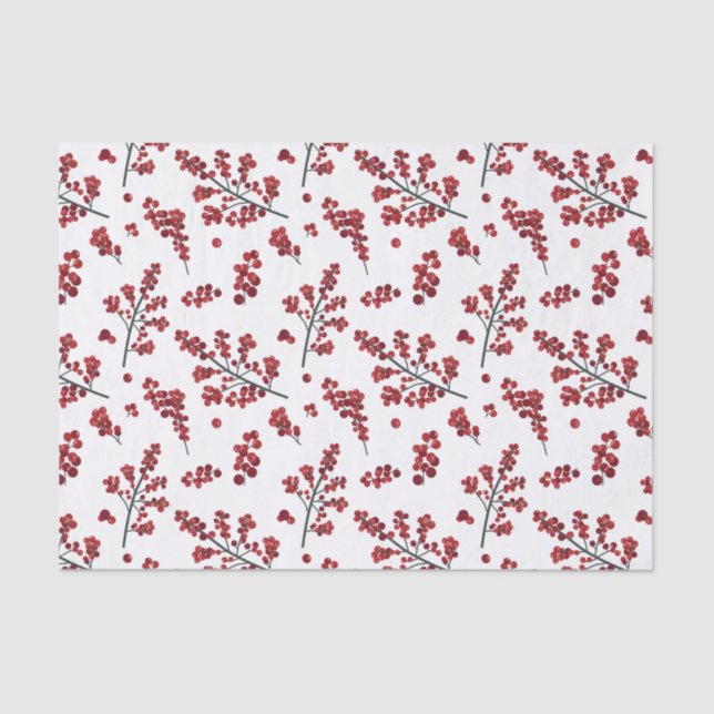 Seda Papel de Tecido Red Holly Berries Ilustrado (Frente )