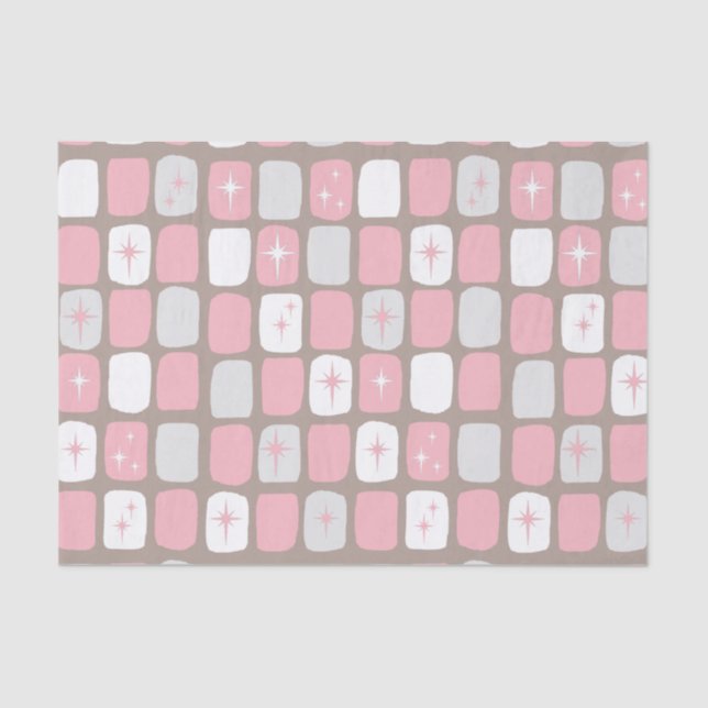 Seda Papel de Tecido Retro-Rosa Starbursts (Frente )