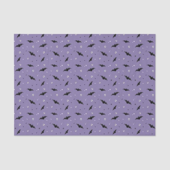 Seda Papel de Tecido Spooky Bats & Skulls - Roxo (Frente )