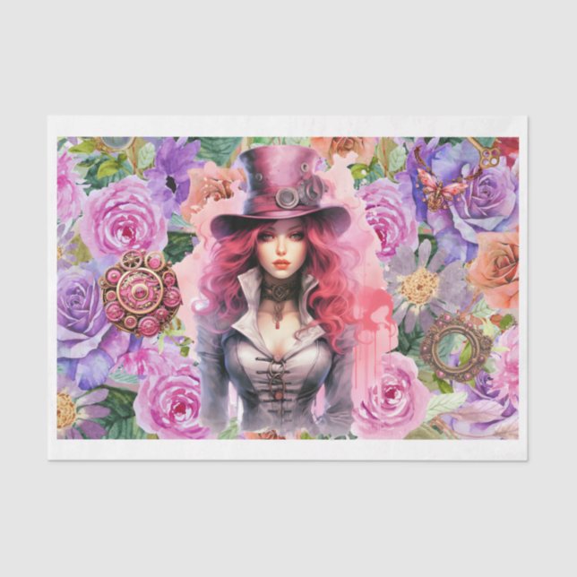 Seda Papel de Tecido Steampunk Floral 3 (Frente )
