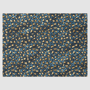 Seda Papel de Tecidos Azul e Dourado da Série Leopardo