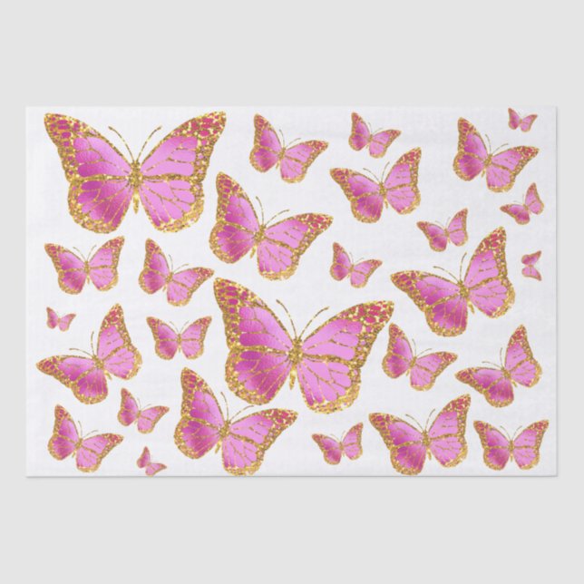 Seda papel de tecidos de borboletas rosa (Frente )