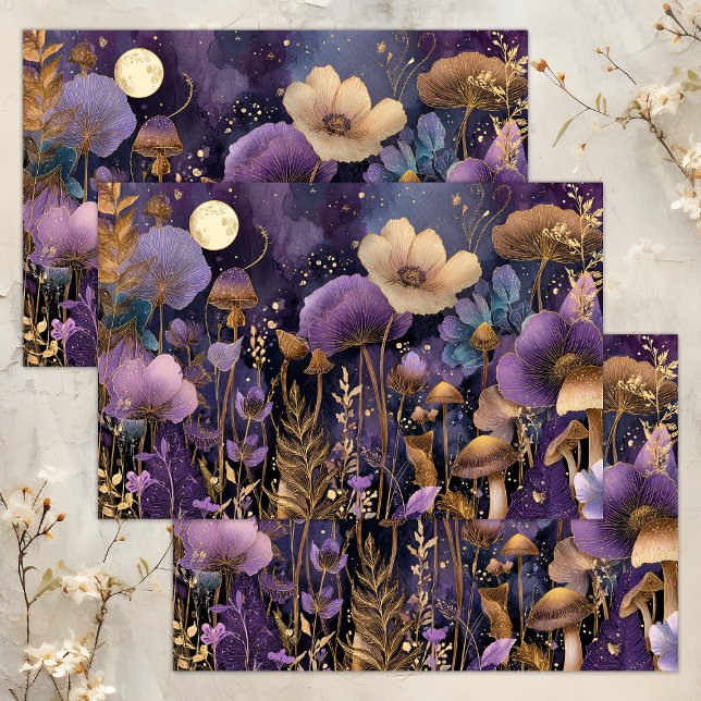 SEDA PAPEL DE TECIDOS DE DECOUPAÇÃO DE JARDIM MEIO-NOTU (ENCHANTED MIDNIGHT GARDEN DECOUPAGE TISSUE PAPER)