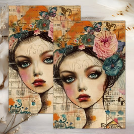 SEDA PAPEL DE TECIDOS DE DECOUPAGEM DA GAROTA FLOR BOHO