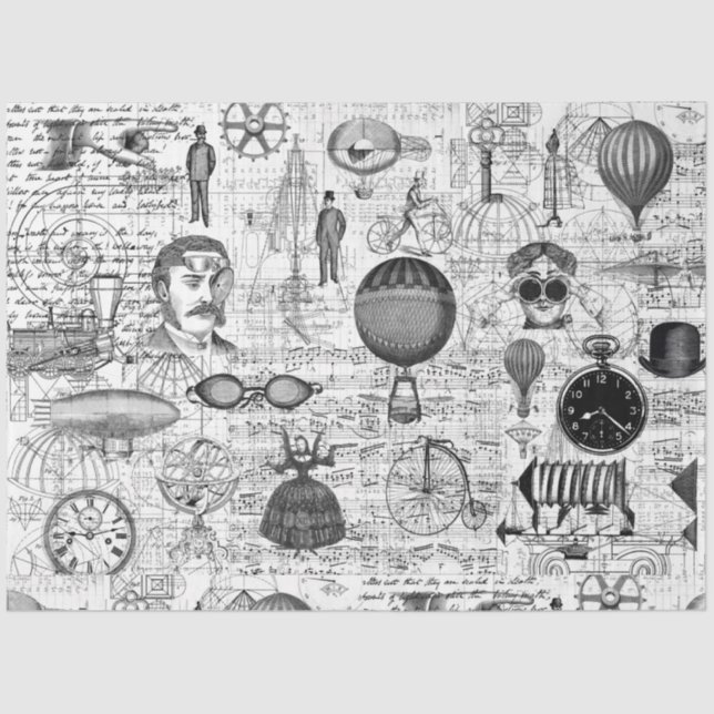 Seda Papel de Teclado Preto e Branco Steampunk & Script (Frente )