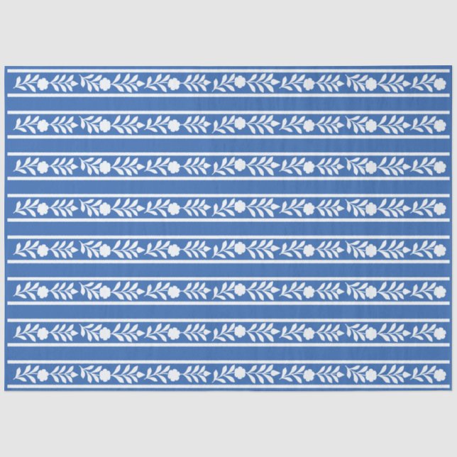 Seda Papel Decoupage com Borda Floral de Osso Azul (Frente )