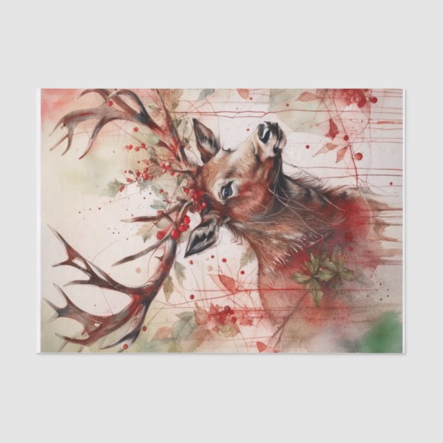 Seda Papel Decoupage da Reindeer de Natal (Frente )