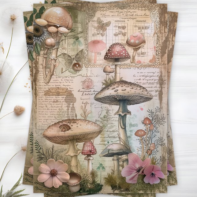 SEDA PAPEL DECOUPAGE DE COGUMELOS SELVAGENS (WILD MUSHROOMS DECOUPAGE TISSUE PAPER)