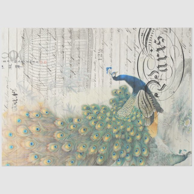 Seda Papel Decoupage de Ephemera Peacock (Frente )