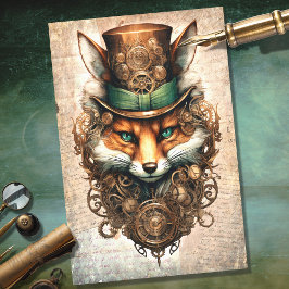 Seda Papel Decoupage de Fox 4 Retrato Steampunk