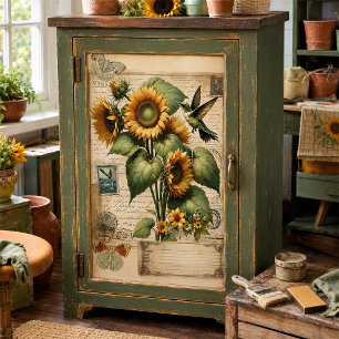 Seda Papel decoupage de girassol e beija-flor vintage