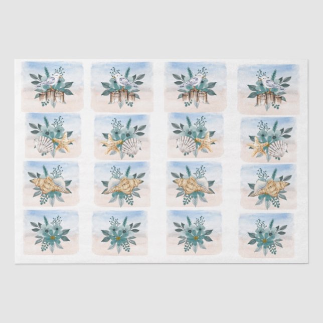 Seda Papel Decoupage de Maçaricos Costeiros Flores Conc (Frente )