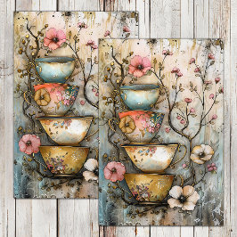 SEDA PAPEL DECOUPAGE PARA COPOS DE CHÁ EMPILHADOS