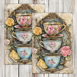 SEDA PAPEL DECOUPAGE PARA XÍCARAS DE CHÁ EMPILHADAS