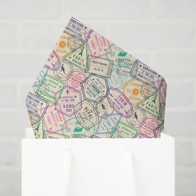 Seda Papel Decoupage Selos de Viagem, Lenço de Passapor (Sacola de presentes)