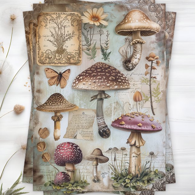 SEDA PAPEL DESEDRO PARA DECOUPAGEM DE PÔSTER DE COGUMEL (WILD MUSHROOMS POSTER DECOUPAGE TISSUE PAPER)