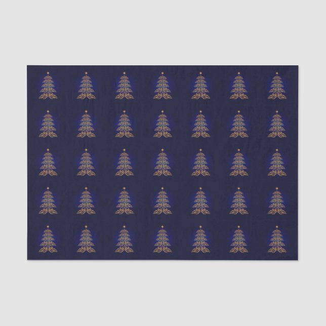 Seda Papel em árvore de Natal azul-celas (Frente )