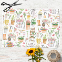 Papel Floral de Aquarela Ferramentas de Jardinagem