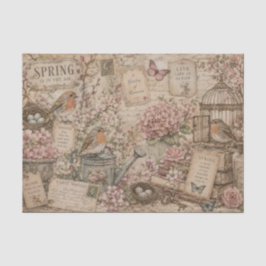 Seda Papel Floral de Primavera Vintage com Robins Nota 
