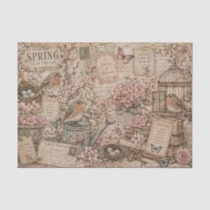 Seda Papel Floral de Primavera Vintage com Robins Nota 