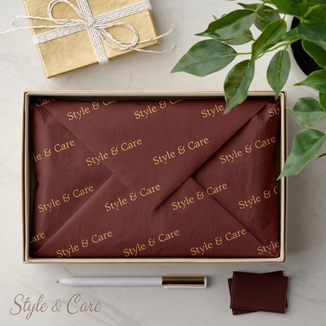 Seda Papel Marrom com Estampa de Nome (Maroon Tissue Paper with Name Pattern Print)