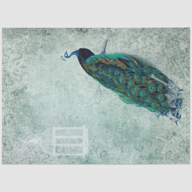 Seda Papel para Artesanato de Tecido Vintage Peacock 18 (Frente )