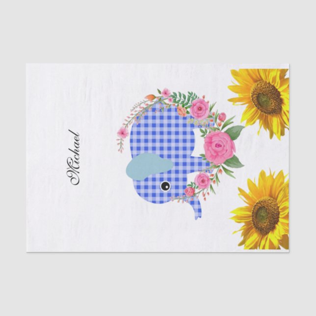 Seda Papel para tecidos de girassol Floral Azul-Elefant (Frente )