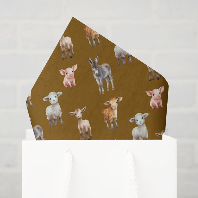 Seda Papel Pardo com Estampa de Animais da Fazenda (Sacola de presentes)