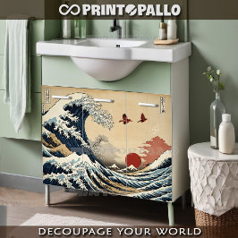 Seda Papel pergaminho estilo Onda Grande de Hokusai com