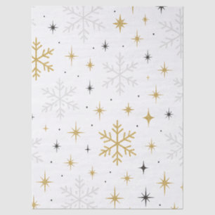 Seda Papel Tecido Brilho de Floco de Neve Branco e Dour