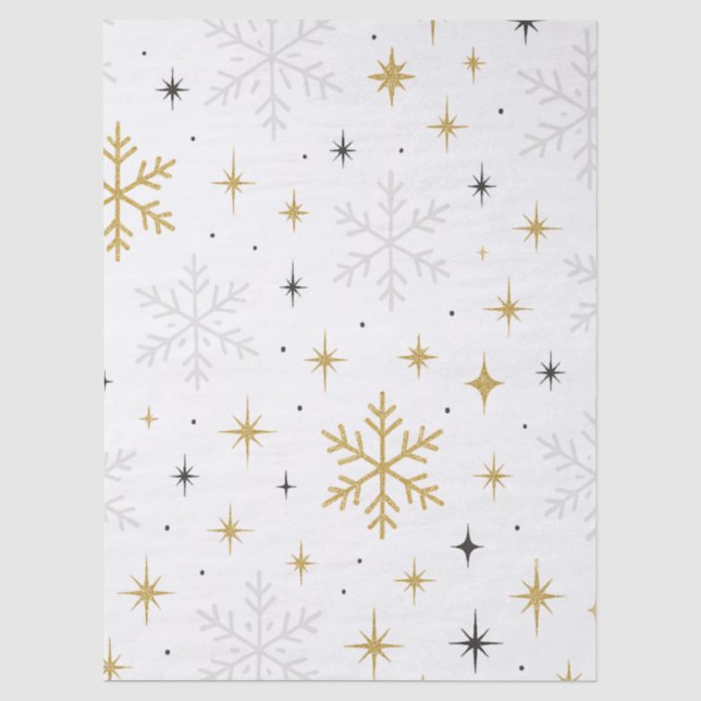 Seda Papel Tecido Brilho de Floco de Neve Branco e Dour (Frente )