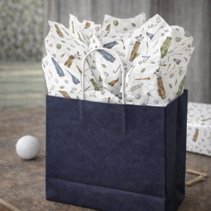 Seda Papel Tecido com Estampa de Golfe em Azul e Verde
