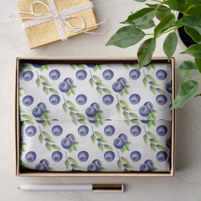 Seda Papel Tecido com Grande Padrão de Mirtilo em Aquar (Presente)