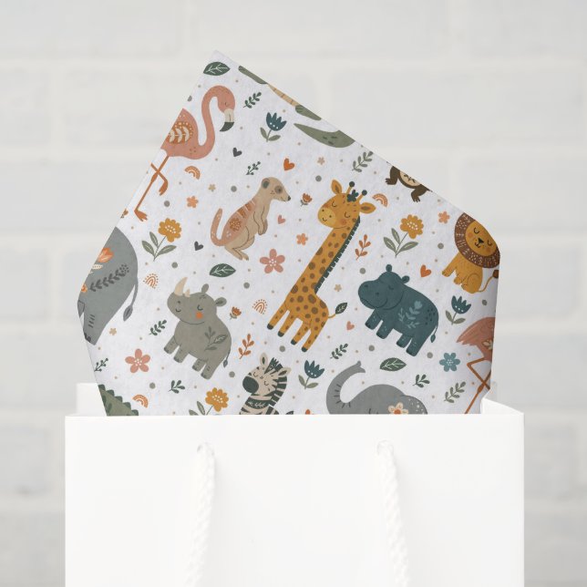 Seda Papel Tecido com Impressão de Animais da Selva Des (Sacola de presentes)