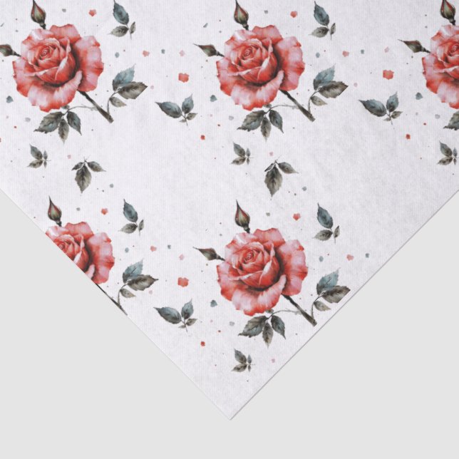 Seda Papel Tecido com Padrão Botânico de Rosas em Aquar (Detalhes)
