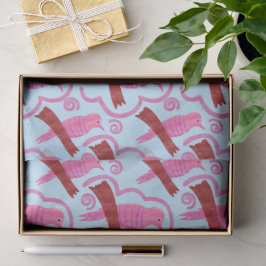 Seda Papel Tecido com Padrão de Aves Elegantes